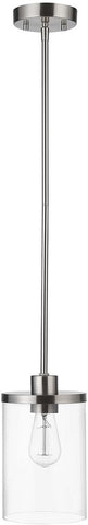 Bellevue Single Light 5.9" Wide Pendant Light, Brushed Nickel, Clear Glass Shade