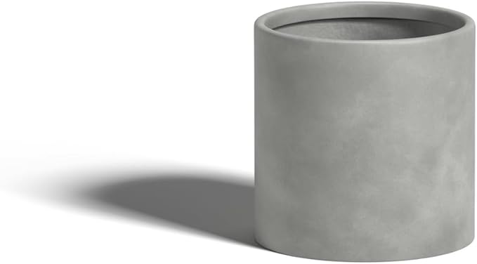 DTY Signature Mount Powell Fiberstone Planter - 8 Inch Extra Small Gray Cylindrical Mid-Century Modern Home Decor Indoor & Outdoor Plant Pot - Durable Planters for Indoor Plants, Outdoor Spaces