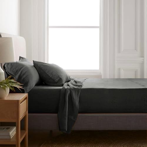 Talasily Linen Sheets- California King Size Sheets Set,Blend from Linen Cotton Bedsheets,All Seasons Soft Breathable 4 Piece Set-Dark Grey