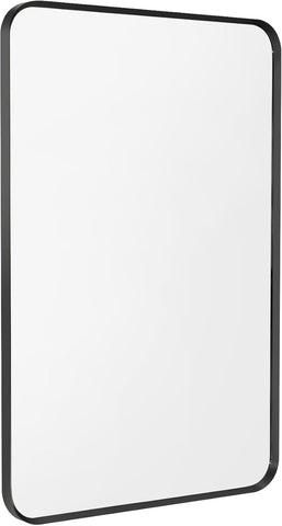 Wall Mount Mirror for Bathroom, Brush Black Metal Framed Rounded Corner Rectangular Vanity Mirror (16" x 20", Black)