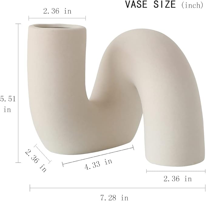 White Ceramic Flower Vase for Decor,Modern Minimalist Abstraction Vases,Farmhouse Decorative vase for Centerpieces,Kitchen,Office, Living Room,Wedding Floral Decoration (Light Brown)