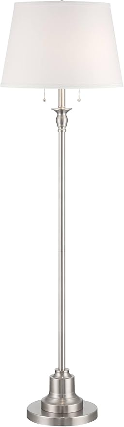 360 Lighting Spenser Transitional Traditional 58" Tall Standing Floor Lamp Skinny Pole Pull Chain Silver Metal Brushed Nickel Finish Living Room Bedroom House Reading Office Home Decor Entryway