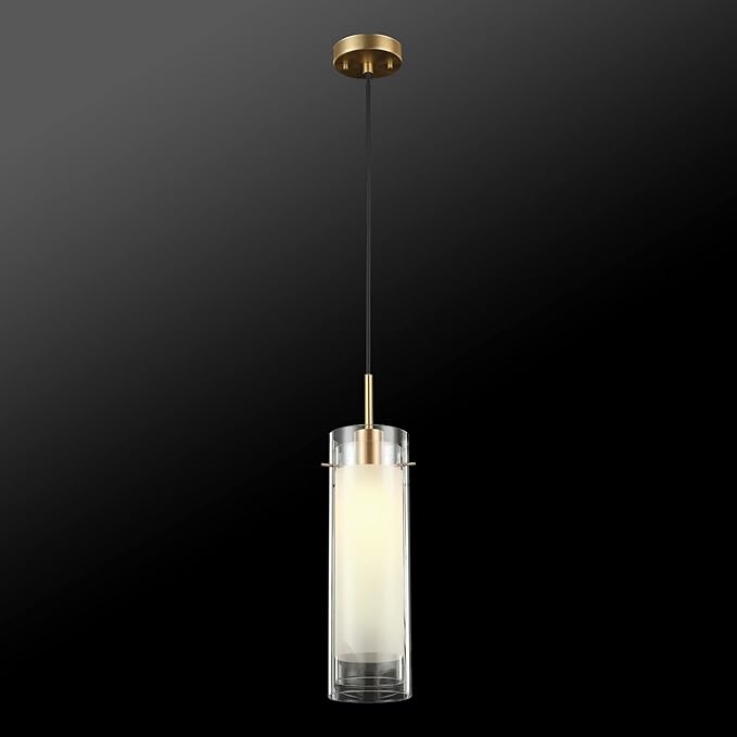 GLOBE Electric 65698 Sydney 1-Light Pendant Lighting, Matte Brass, Clear Glass Outer Shade, Frosted Glass Insert