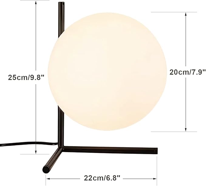 BOKT Modern Mid Century Matte Black Globe Table Lamp Post Modern Mini White Glass Desk Lamp Industrial Farmhouse Nightstand Bedside Lamp Lighting Fixture