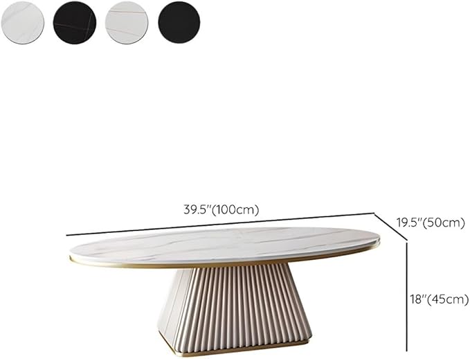 RUNNUP Oval Stone Coffee Table Modern Side End Table for Coffee Dinning Living Room Kitchen, Small Stand Contemporary Design Home Furniture Marble Table for Couch, 39.5"L x 19.5"W x 18"H Black/ Orange