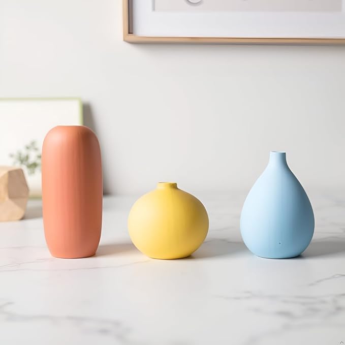 AOBAOX 3-Piece Ceramic Vase Set, Modern Matte Decorative Vases for Home Decor, Living Room, Bedroom & Office Tabletop Display