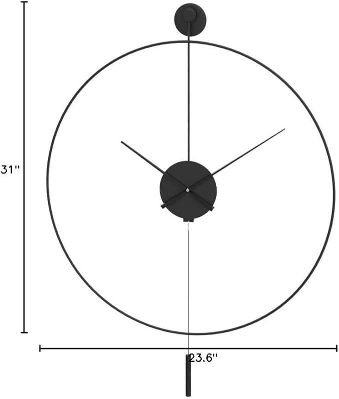 YISITEONE Classical Large Decorative Wall Clock with Pendulum, Modern Non-Ticking Silent Metal Wall Clocks for Living Room, Bedroom, Study, Office, 23.6" (Black)