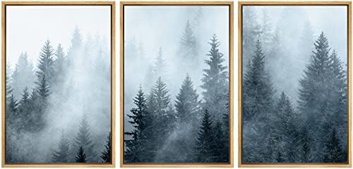 SIGNWIN Framed Canvas Print Wall Art Set Winter Fog Mist Pine Tree Mountain Forest Nature Wilderness Photography Modern Art Landscape Relax/Calm for Living Room, Bedroom, Office - 16"x24"x3 Natural