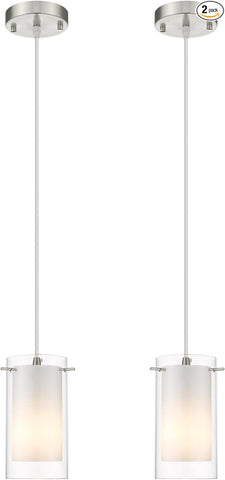 Modern Glass Pendant Light 2 Pack, Adjustable Hanging Pendant Lighting Kitchen Lights Island Dining Room Bathroom Bar, Brushed Nickel Finish