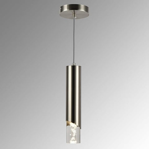 Pendant Light Fixture, Bubble Acrylic Pendant Lights Kitchen Island, 1 Light Dimmable Brushed Nickel Cylinder Pendant Island Hanging Light for Dining Room, 3000K