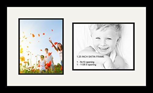 ArtToFrames Collage Photo Frame Double Mat with 1 - 8.5x11, 8x10 Openings and Satin Black Frame