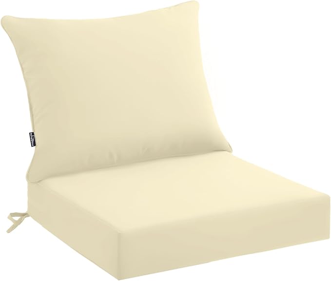 Outdoor Seat Cushion Set 22 x 22 x 4 Inch, Waterproof & Fade Resistant Patio Furniture Cushions with Removable Cover and Ties, Thick Deep Seating Pads for Outside Chair Sofa Couch, Yellow