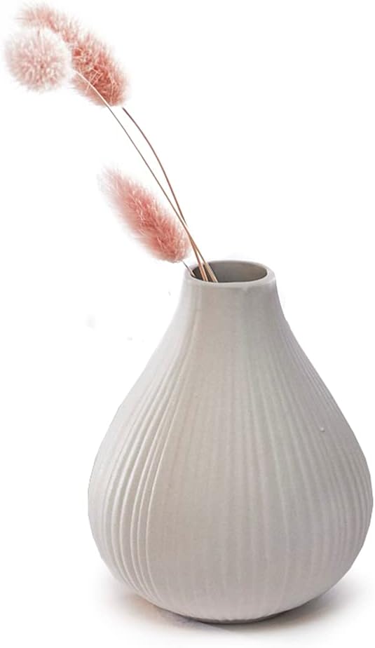 Chive ‘Frost’ Ceramic Flower Vase — Set of 6 Beautiful Small Bud Vases for Flowers & House Plants — Perfect Shelf Centerpieces and Living Room Decor — Light Gray