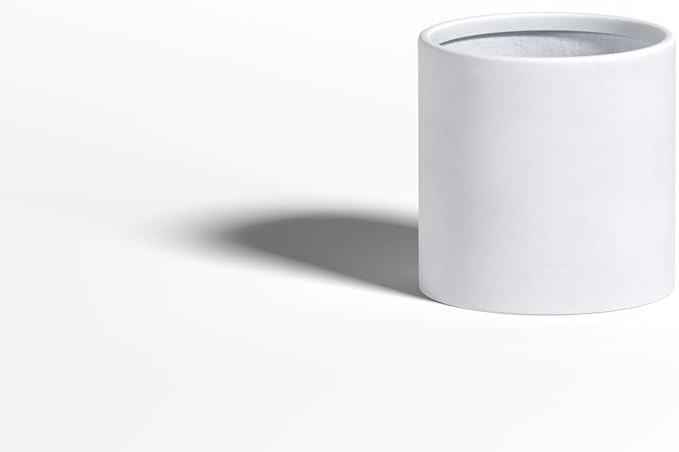 DTY Signature Mount Powell Fiberstone Planter - 8 Inch Extra Small White Cylindrical Mid-Century Modern Home Decor Indoor & Outdoor Plant Pot - Durable Planters for Indoor Plants, Outdoor Spaces
