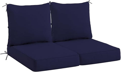 Sundale Outdoor Olefin Deep Seat Cushion Set of 2, Patio Chair Cushion and Pillow, Water-Resistant Sectional Sofa Pad with Straps Navy Blue, 24 x 24 x 4 Inches