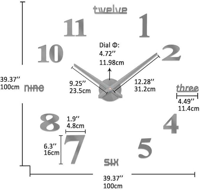 VANGOLD Large DIY Wall Clock Modern 3D Wall Clock with Mirror Numbers Stickers for Living Room Office Decorations Gift