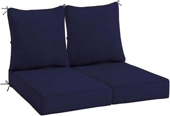 Sundale Outdoor Olefin Deep Seat Cushion Set of 2, Patio Chair Cushion and Pillow, Water-Resistant Sectional Sofa Pad with Straps Navy Blue, 23 x 26 x 4 Inches