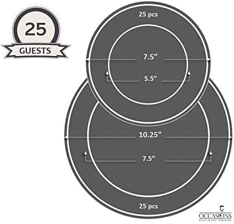 " OCCASIONS " 50 Plates Pack (25 Guests) Vintage Wedding Party Disposable Plastic Plate Set -25x10.25'' Dinner +25x7.5'' Salad/Dessert plates (Portofino in Blush/Antique Rose)