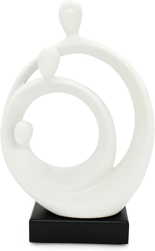 Stylish Sculpture Family Happiness – Timeless holy Family Sculpture Home Decor 14in – Abstract Decorative Statue for Living Room in White & Black - Modern Ceramic Figure Well Suited as Gift