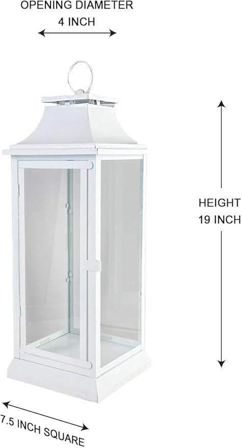 Serene Spaces Living Hurricane Lanterns with Clear Glass Panels, Perfect for Home Decor, Parties & Events, Table Top Or Hanging Lantern for Indoor & Outdoor (Medium - White)