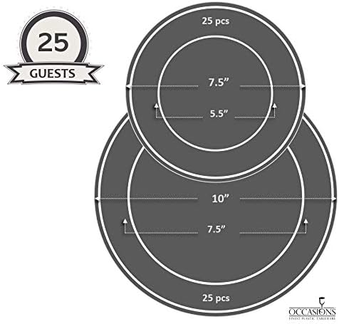 " OCCASIONS " 50 Plates Pack (25 Guests)-Wedding Party Disposable Plastic Plate Set -25 x 10'' Dinner + 25 x 7.5'' Salad/Dessert plates (Venice in White/Blush/Peach & Gold)