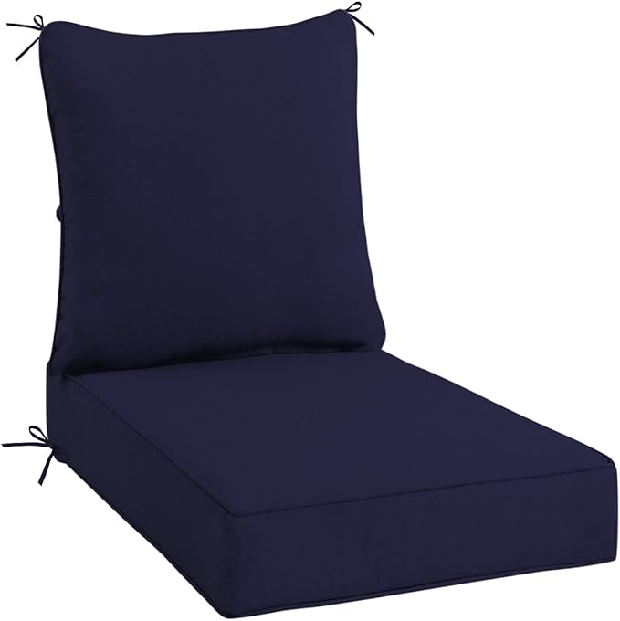 Sundale Outdoor Olefin Deep Seat Cushion, Patio Chair Cushion and Pillow, Water-Resistant Sectional Sofa Pad with Straps Navy Blue, 23 x 26 x 4 Inches