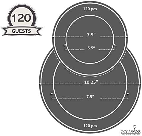 " OCCASIONS " 240 Plates Pack,(120 Guests) Premium Wedding Party Disposable Plastic Plates Set -120 x 10.25'' Dinner + 120 x 7.5'' Salad/Dessert (Royal in White/Blush & Gold)