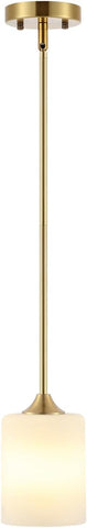 Modern Gold Pendant Light Brushed Brass Mid Century Chandelier White Cylinder Glass Shades Adjustable Rods Farmhouse Ceiling Hanging Lighting Fixture Kitchen Island Dining Room Bedroom