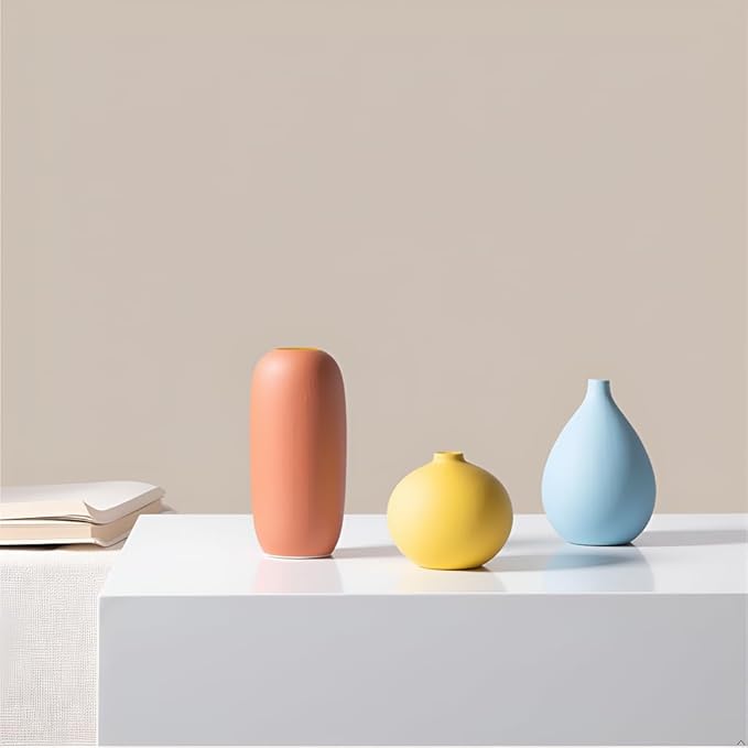 AOBAOX 3-Piece Ceramic Vase Set, Modern Matte Decorative Vases for Home Decor, Living Room, Bedroom & Office Tabletop Display