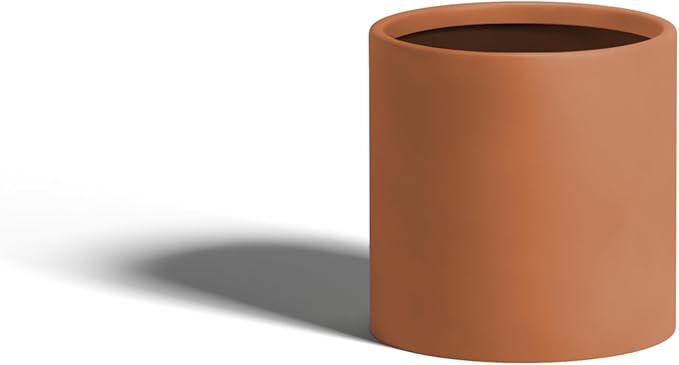 DTY Signature Mount Powell Fiberstone Planter - 10 Inch Small Terracotta Cylindrical Mid-Century Modern Home Decor Indoor & Outdoor Plant Pot - Durable Planters for Indoor Plants, Outdoor Spaces