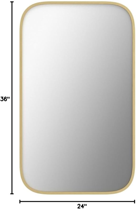 FARMER 24x36 Inch Gold Bathroom Mirrors for Wall, Brushed Brass Bathroom Vanity Mirror with Rounded Edge, Metal Framed Rectangle Mirrors for Bathroom, Hangs Horizontally or Vertically
