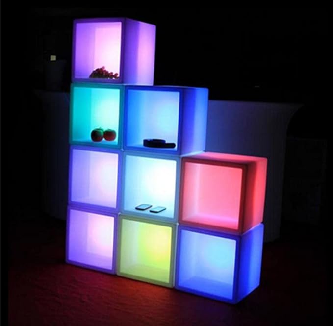 16-Inch LED Storage Cube Decorative Glow Furniture Waterproof Rechargeable RGB Color Changing Ice Bucket Flower Pot Planter w/Remote Party Night Romantic Indoor Outdoor Lighting