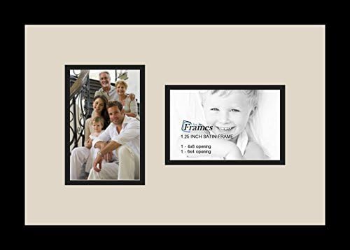 ArtToFrames Collage Photo Frame Double Mat with 2 - 4x6 Openings and Satin Black Frame