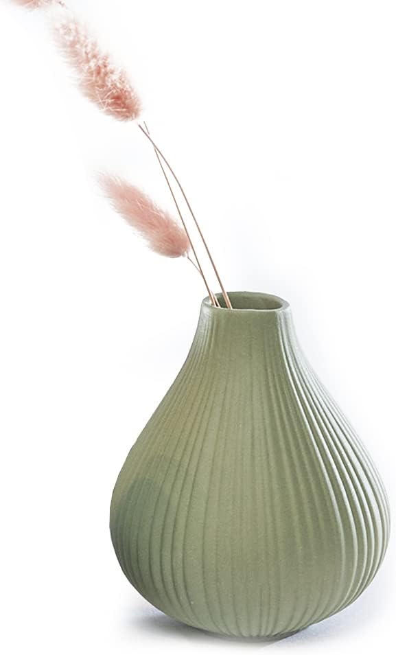 Chive ‘Frost’ Ceramic Flower Vase — Set of 6 Beautiful Small Bud Vases for Flowers & House Plants — Perfect Shelf Centerpieces and Living Room Decor — Olive Green