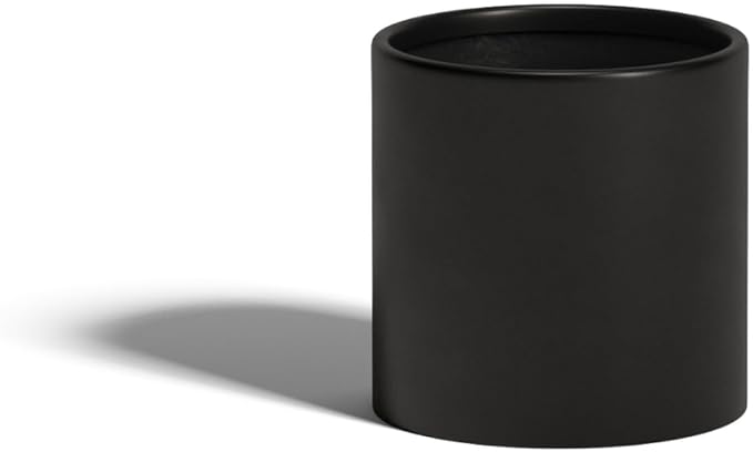 DTY Signature Mount Powell Fiberstone Planter - 8 Inch Extra Small Black Cylindrical Mid-Century Modern Home Decor Indoor & Outdoor Plant Pot - Durable Planters for Indoor Plants, Outdoor Spaces