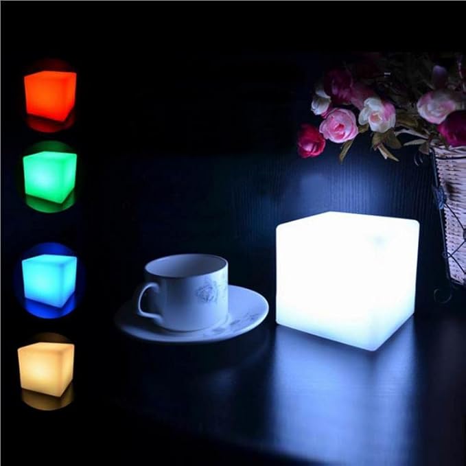 8-Inch LED Dimmable Glow Cube Waterproof Rechargeable Adjustable RGB Color Changing with Remote Control, Sensory Toys for Kids, Night Light Indoor Outdoor Decorative Lighting