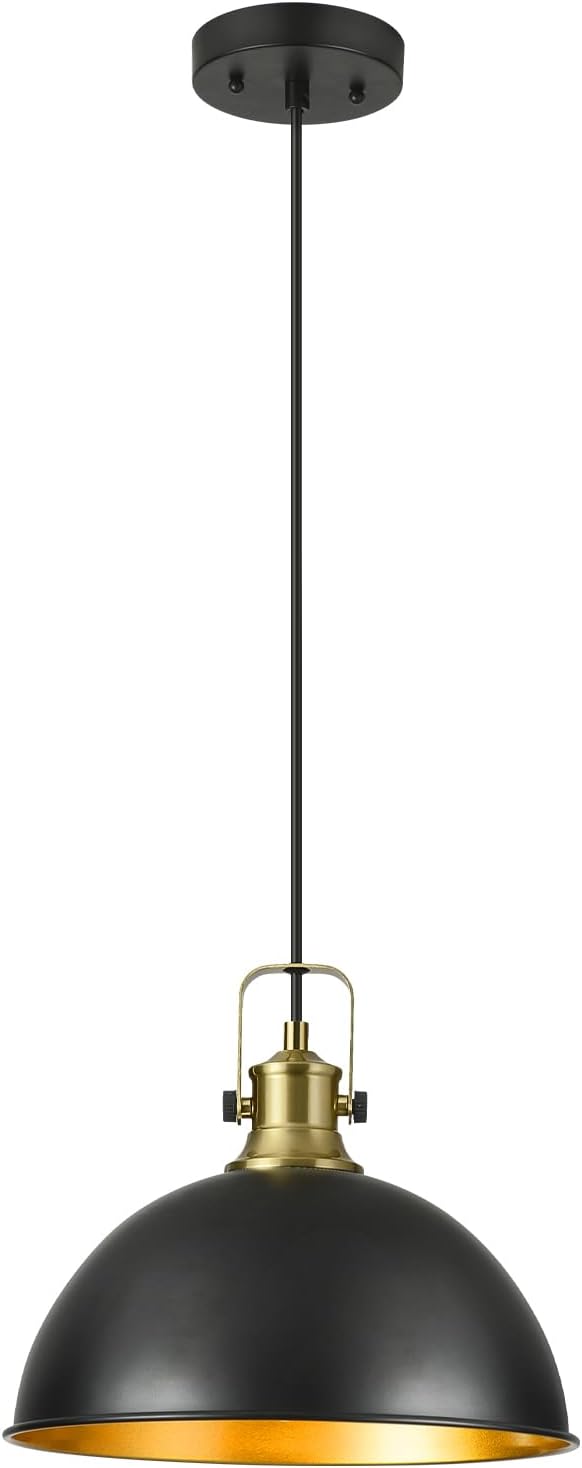 12 Inch Black Farmhouse Pendant Lights for Kitchen Island Industrial Pendant Lighting Adjustable Height Vintage Dome Hanging Light Fixtures for Barn, Dining Room