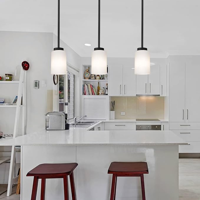 Black Pendant Light Fixture with Opal White Glass, Farmhouse Mini Chandelier for Kitchen Island Hallway