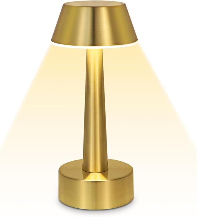 UMEXUS Cordless Small Table Lamp for Bar Restaurant, Rechargeable Battery Operated Touch Lamps, Gold 3-Way Dimmable Metal Portable Bedside Mini Night Light for Outdoor, Home Decor