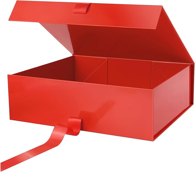 PACKHOME 17x14.5x5.5 Inches, Extra Large Gift Box with Lid, Magnetic Closure Boxes with Ribbon for Clothes and Large Gifts (Glossy Red)