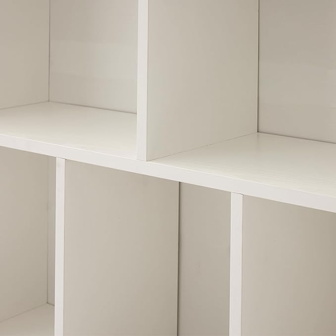 7 Cube Wood Bookshelf, 3 Tier Modern Bookcase with Legs, Open Display Cubby Bookshelf Freestanding Book Shelves for Home Office, Living Room, Bedroom, White