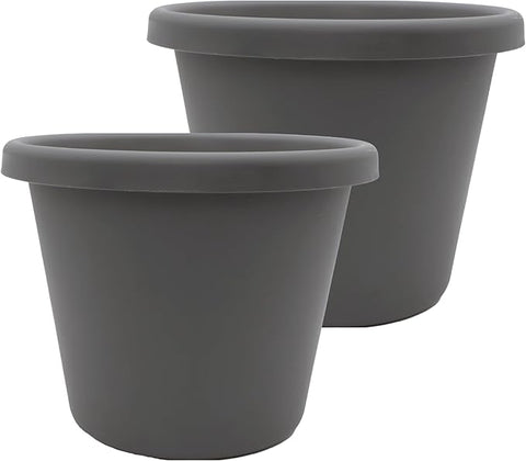 The HC Companies Classic Round Plastic Plant Pot w/Rolled Rim - Lightweight & UV Resistant Flower Pot for Herbs & More - Outdoor & Indoor Plant Pots w/Drainage (11.5 inch Warm Gray, Pack of 2)