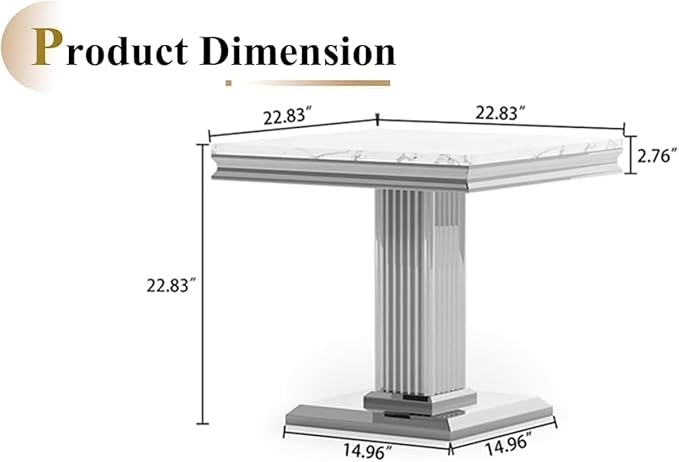 SSLine Modern White Faux Marble End Table Luxury Square Sofa Side Table with Silver Pedestal Base Mid-Century Elegant Bedside Table w/Mirrored Stainless Steel Frame for Living Room Bedroom