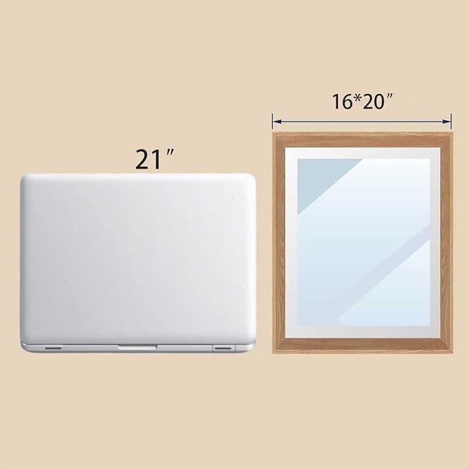 Oak Wood Effect Framed Wall Mirror, 16x20 Rectangle Mirror, 1/8" Anti-desilvering Tempered Glass, Sustainable&Sturdy Frame, Anti-Rust, HD Reflection &3min Fast Setup for Bathroom Living Room