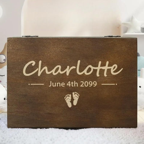 Personalized Baby Memory Box for Keepsakes Custom Engraved Wooden Newborn Gift Box with Lid - Baby Shower Gifts for Boys Girls Keepsake Chest - Storage Boxes for Photos Milestones First Year Treasures