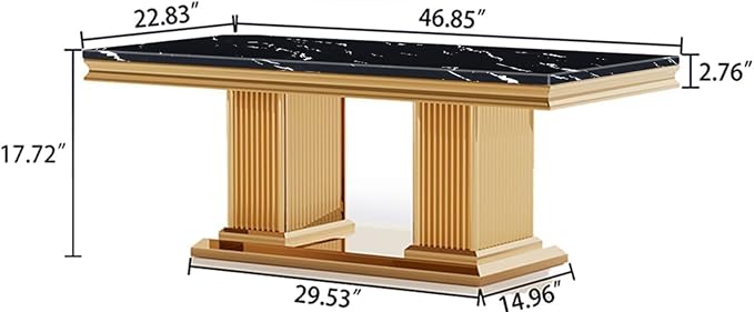 SSLine Rectangular Faux Marble Coffee Table for Living Room Modern Luxury Black Marble Center Table with Gold Pedestal Base 46.8" Mid-Century Cocktail Table with Mirrored Stainless Steel Frame