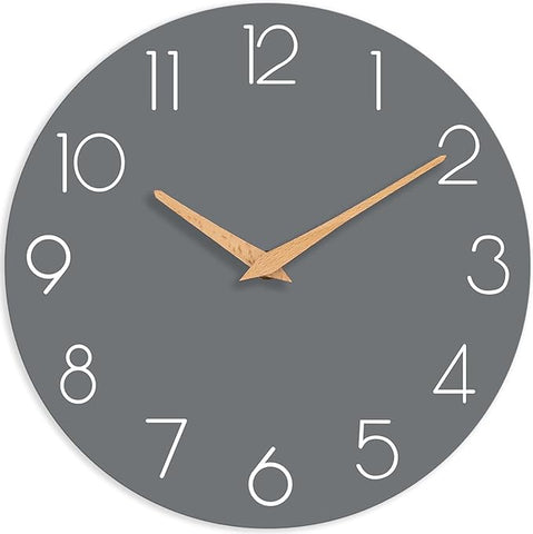 Wall Clock, 16 Inch Wooden Battery Operated Wall Clocks Silent Non-Ticking, Decorative Gray Clock for Living Room, Bedroom, Kitchen, Home, Office, School, Hotel