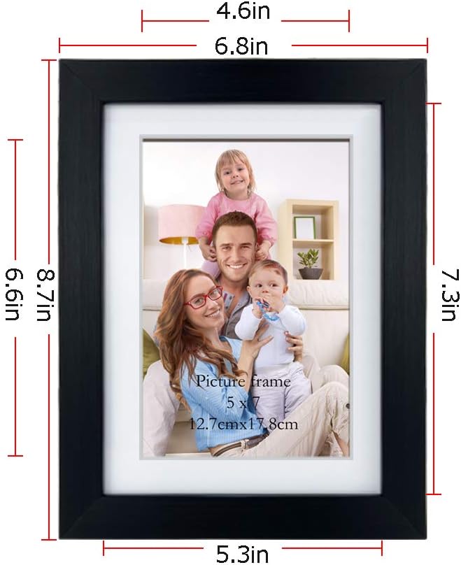 Giftgarden 5x7 Picture Frame Set of 4, 6x8 Matted to Display 5 by 7 Photo with Mat or 6 by 8 without Mat for Wall or Tabletop, Black