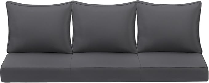 Outdoor Deep Seating Cushion Set, 24" x 24", Waterproof & Fade Resistant Patio Furniture Cushions with Handle, Deep Seat and Back Cushion for Chair and Sofa (3, Grey)