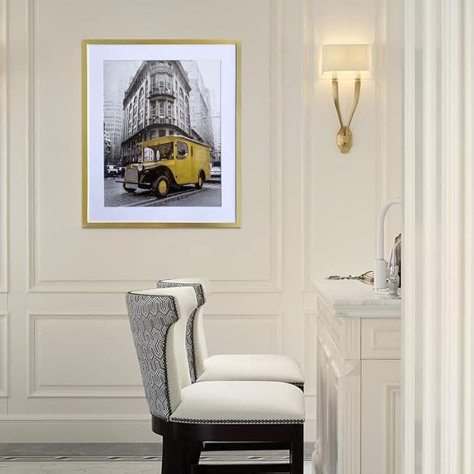 Art Emotion Gold Picture Frame Set - 20x24 Frame with Mat for 16x20 Picture or 20x24 Without Mat, Versatile Horizontal and Vertical Display for Wall - Pack of 4.